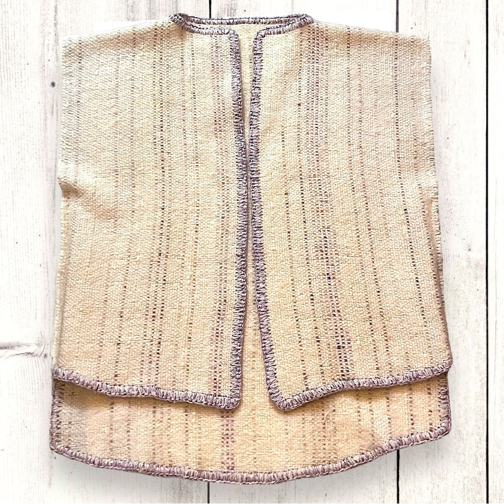 VTG Cream & Purple Trim Knit Vest — Poncho Style | OS